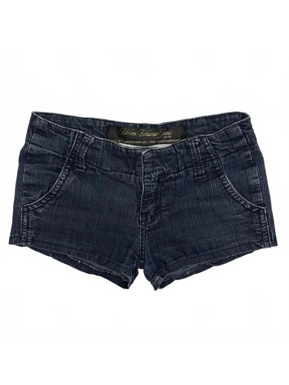 Y2K Urban Behaviour Pinstripe Blue Denim Low Rise Mini Shorts Sz 27 Grunge Emo